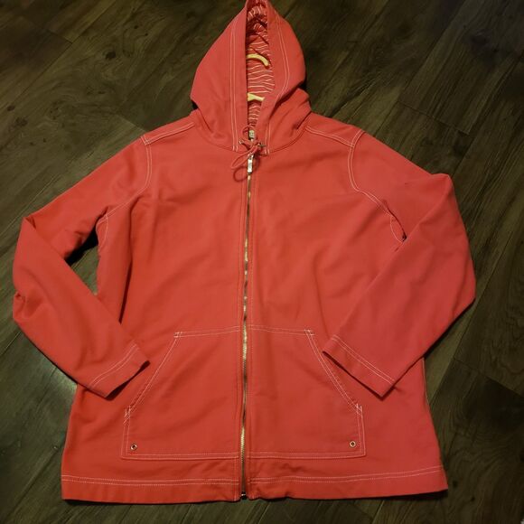 Jones New York  Full Zip Hooded Orange / Pink Jacket Women's Sz 1X - Picture 1 of 5